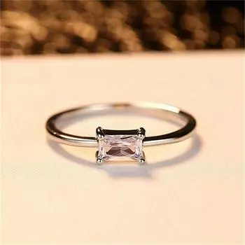 Модные серебряные/желтые/розовые золотые кольца прямоугольной огранки с белым камнем, свадебные кольца принцессы с когтями, размер 6-10 6 золотой