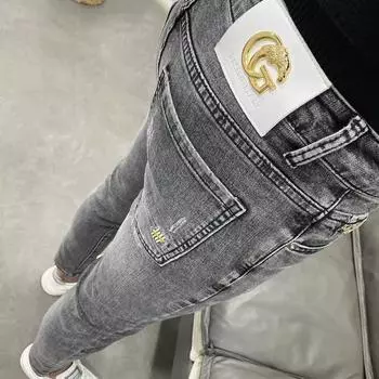 Модные серые эластичные летние тонкие джинсы Nine Points, мужские узкие брюки с короткими штанинами 32 серый