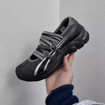 Модные серые балетки на плоской подошве с ажурными разноцветными ремешками, элегантные женские лаконичные кроссовки, новые 35 чёрный