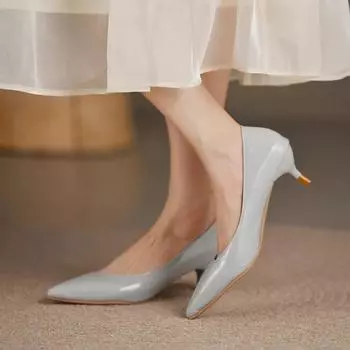 Модные серые лакированные туфли на низком каблуке-шпильке женские туфли простые удобные рабочие туфли с заостренным носком повседневные туфли модные туфли-лодочки 36 бежевый