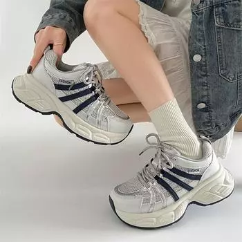 Модные серые туфли Paris, демонстрирующие ноги, на небольшой платформе, женские туфли для папы, новинка 2025 года, весна и осень, легкие, увеличивающие рост, спортивные туфли 35 серый