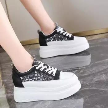 Модные сетчатые ажурные белые туфли, летние, дышащие, универсальные, толстые подошвы с приподнятой внутренней высотой, женская обувь, размер плюс 40 35 белый