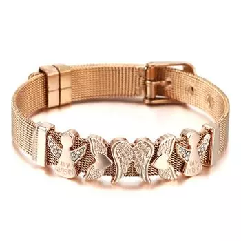 Модные сетчатые браслеты из нержавеющей стали для женщин и девочек, оригинальный браслет для часов с подвесками, браслет с бусами ангела, подарок