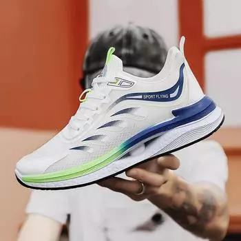 Модные сетчатые дышащие мужские теннисные туфли 2024 года, новые мужские кроссовки Tide на шнуровке, разноцветные кроссовки, мужские нескользящие кроссовки на платформе 39 белый