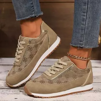 модные сетчатые дышащие женские повседневные кроссовки на шнуровке с принтом на плоской подошве женские кроссовки на платформе женские туфли больших размеров Zapatos De Mujer 36 коричневый