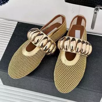 Модные сетчатые мюли с металлической пряжкой, плоские туфли для женщин, летние дышащие удобные балетки, модная повседневная обувь на мягкой подошве 35 серебряный