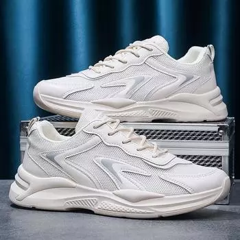 Модные сетчатые мужские туфли Daddy, летние дышащие белые туфли, универсальные мужские трендовые универсальные кроссовки на толстой подошве для студентов, спортивные мужские кроссовки 39 бежевый