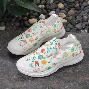 Модные сетчатые носки с принтом, женские кроссовки со стразами, дышащая обувь на плоской подошве, женские удобные нескользящие кроссовки для ходьбы 35 белый