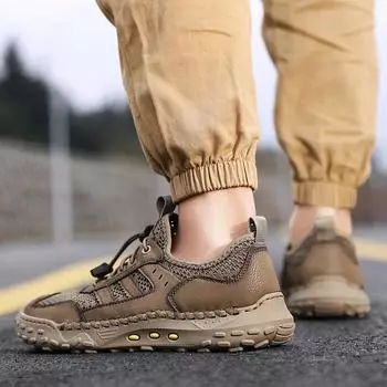 Модные сетчатые походные туфли для мужчин на плоской подошве, дышащие, модные повседневные туфли, крутые мокасины, летние туфли для вождения, обувь без застежек 38 чёрный