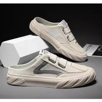 Модные сетчатые полутапочки, мужские трендовые сандалии и тапочки, полутапочки Baotou, дышащая мужская обувь, новинка 2024 года 44 бежевый