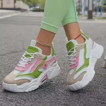 Модные сетчатые туфли для пап на весну и лето — конфетного цвета, дышащие, на толстой подошве, универсальные спортивные кроссовки 37