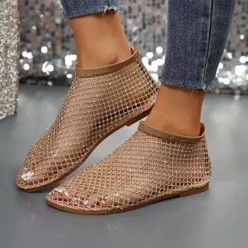 Модные сетчатые туфли универсальные женские туфли в иностранном стиле босоножки на низком каблуке со стразами женские туфли удобные 36 чёрный