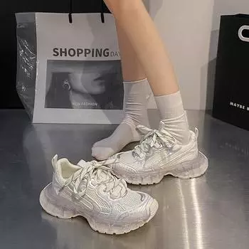 Модные сетчатые выдолбленные прозрачные женские кроссовки на платформе для активного отдыха весна-осень дизайнерская мягкая подошва повседневная женская обувь 35