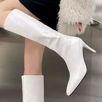 Модные сексуальные белые сапоги до колена, женские лакированные кожаные черные зеленые высокие сапоги для женщин, фетиш-вечеринка, длинные туфли Dnace, большой размер 45 48 34 чёрный