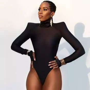 Модные сексуальные боди с длинными рукавами, женские облегающие комбинезоны с высоким воротом, комбинезон, женский уличный повседневный комбинезон 30656 S чёрный