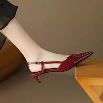 Модные сексуальные босоножки на среднем каблуке с бантом 2024 года, женские туфли с острым носком, летние модные пляжные тапочки, платья, роскошные шлепанцы, туфли-лодочки, женские шлепанцы 35 вино красного