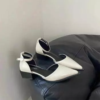 Модные сексуальные босоножки с острым носком, женские туфли на среднем каблуке, летние туфли 2024 года, новые модные тапочки, массивное женское платье Zapatos Shallow 35 бежевый