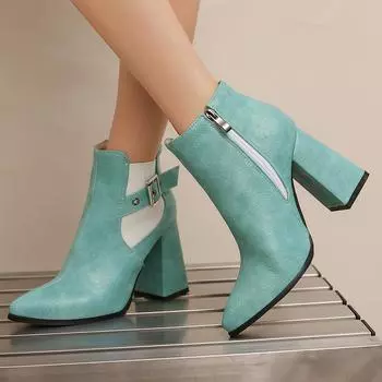 Модные сексуальные ботильоны для женщин, новинка 2024 года, зимняя обувь, осенние черные, синие, короткие ботинки на блочном каблуке, праздничная обувь, женская, большого размера 45 34 чёрный