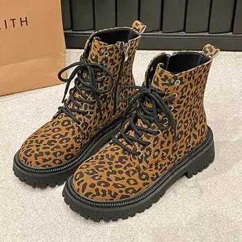 Модные сексуальные ботильоны на платформе с леопардовым принтом для женщин, осенне-зимняя женская обувь с мягкой подошвой, модные мотоциклетные ботинки большого размера 35
