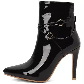 Модные сексуальные ботильоны, женская обувь, новинка 2024 года, черные, зеленые, красные, короткие ботинки, лакированная кожа, танцевальная обувь для вечеринок, женские, большие размеры 48 50 34 чёрный