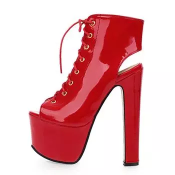 Модные сексуальные летние босоножки женские на платформе со шнуровкой на высоком каблуке 16 см, ботильоны для женщин, обувь с открытым носком, красные танцевальные фетиш-туфли для стриптиза 34 чёрный