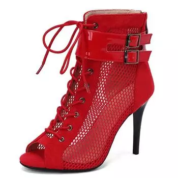 Модные сексуальные летние туфли для женщин, сандалии, полые гладиаторские ботильоны, на шнуровке, красные, черные, на высоком каблуке, танцевальная обувь для вечеринок, женские, большого размера 34