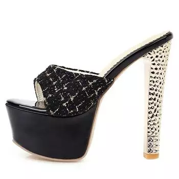 Модные сексуальные летние туфли-мюли, женские тапочки, экстремально высокие каблуки 15 см, женские шлепанцы, роскошные босоножки на платформе и шпильках, большой размер 45 34 белый