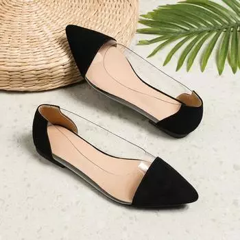 Модные сексуальные прозрачные туфли на плоской подошве с неглубоким носком, модные повседневные легкие удобные большие женские прогулочные туфли 2024 35 чёрный