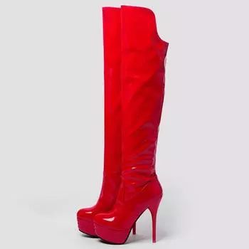 Модные сексуальные сапоги на высоком каблуке выше колена на платформе, модные высокие сапоги на платформе, женские зимние черные, красные, белые, фетиш-обувь, женские, большого размера 46 34 чёрный