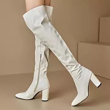 Модные сексуальные сапоги выше колена на высоком каблуке, черные, белые, с острым носком, длинные, современные сапоги, женская обувь, большой размер 45 34 чёрный