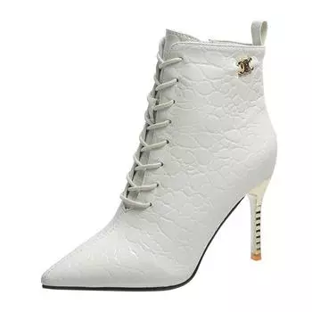 модные сексуальные сапоги женские ботильоны для женщин тонкие каблуки женские туфли на вечеринку кожаные туфли на молнии высокие каблуки женские туфли-лодочки Botas De Mujer 34 чёрный