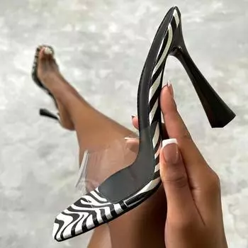 Модные сексуальные тапочки с принтом зебры 11 см, женские летние прозрачные сандалии из ПВХ с открытым носком, женская обувь на высоком каблуке, шлепанцы 39 белый