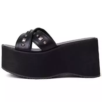 Модные сексуальные тапочки женские летние черные босоножки на танкетке на платформе женские повседневные удобные туфли-мюли женские большого размера 34