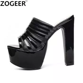 Модные сексуальные тапочки женские на платформе черные белые экстремально высокие каблуки шлепанцы роскошные летние туфли мюли женские шлепанцы большой размер 48 34 чёрный