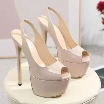 Модные сексуальные туфли из лакированной кожи с открытым носком, модельные женские босоножки на высоком каблуке, сандалии на платформе, с ремешком сзади, туфли-лодочки для банкета и вечеринки 35 абрикосовый