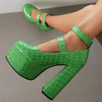 Модные сексуальные туфли-лодочки в стиле панк на высоком каблуке женские туфли Мэри Джейн большого размера 45 черные красные зеленые розовые женские туфли на каблуке для стриптиза на вечеринку и свадьбу 34 чёрный