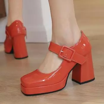 Модные сексуальные туфли на высоком каблуке, женские туфли Мэри Джейн, большой размер 45, лакированные, черные, красные, белые, женские туфли на каблуке для танцевальной вечеринки, свадьбы, элегантные 34 чёрный