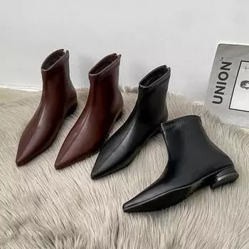 Модные сексуальные женские ботильоны из кожи с острым носком, дизайнерские осенне-зимние ботинки большого размера 35-43 на платформе для женщин 35