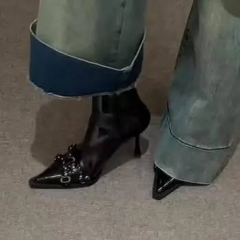 Модные сексуальные женские ботильоны на тонком каблуке, модные короткие ботильоны с острым носком, женские танцевальные туфли для выпускного вечера 35 чёрный