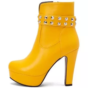 Модные сексуальные женские ботильоны с заклепками на платформе, черные, красные, желтые, белые, на каблуках, короткие ботинки, осенне-зимняя обувь для вечеринок, женские, большого размера 45 50 34 чёрный