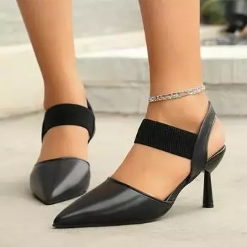 модные сексуальные женские сандалии с острым носком на высоком каблуке летние туфли с открытой пяткой 2024 модные элегантные тапочки новые туфли на шпильке женские туфли Zapatillas 36 чёрный