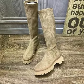 Модные сексуальные женские сапоги на платформе до колена, осенне-зимние, без застежек, эластичные, длинные, современные, женские, универсальные, высокие, эластичные туфли 35 хаки