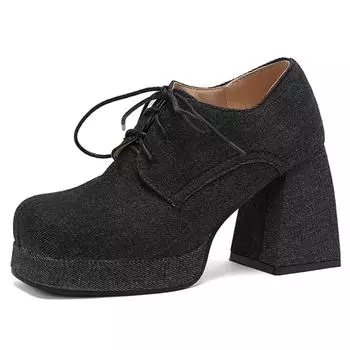 Модные сексуальные женские туфли на платформе с высоким каблуком, джинсовые туфли 2024 года, весенние туфли-лодочки, черные, синие джинсы, туфли на каблуке для вечеринок, женские, большого размера 45 48 34 чёрный