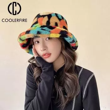Модные шапки для женщин, зимние панамы, сохраняющие тепло, плюшевые цветные шапки с надписью, камуфляжные полосатые зимние шапки для женщин AC2118 One Size чёрный
