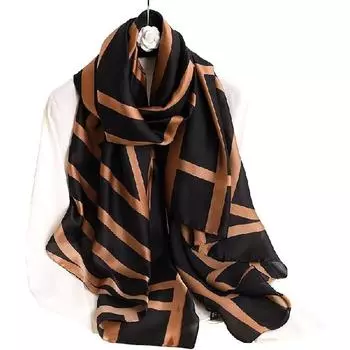 Модные шарфы, шарф, 100% шелковый шарф, шелковые шарфы, длинные легкие солнцезащитные шали для женщин 90*180cm золотистый/чёрный