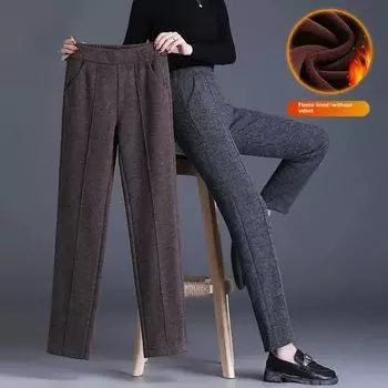 Модные шерстяные брюки прямого кроя с высокой талией для женщин, повседневные брюки с утолщенной флисовой подкладкой, 2024 г., зимнее новое поступление S серый