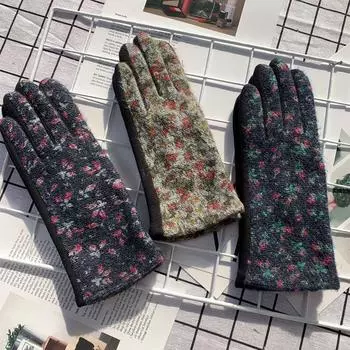 Модные шерстяные маленькие цветочные термоперчатки, термоперчатки для сенсорных экранов для женщин серый