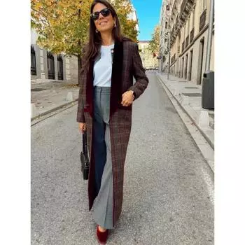 Модные шерстяные пальто с цветным клетчатым принтом для женщин, лоскутное шитье, отложной воротник, облегающие длинные пальто, высокая уличная одежда S оранжевый