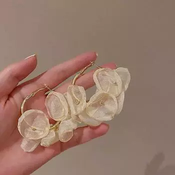 Модные шифоновые серьги-кольца с цветком, индивидуальность, весна-лето, новые ювелирные изделия, серьги для пляжа, аксессуары для отдыха