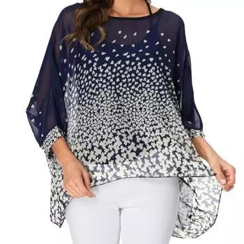 Модные шифоновые туники блузки для женщин летучая мышь летние рубашки в стиле бохо пляжные накидки One Size